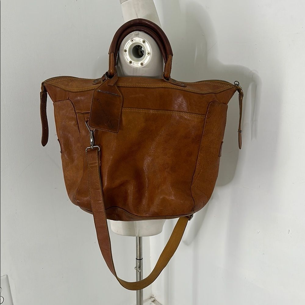 Vintage Cowboy Bag Leather Worn To Perfection Tote Bag With Shoulder Strap